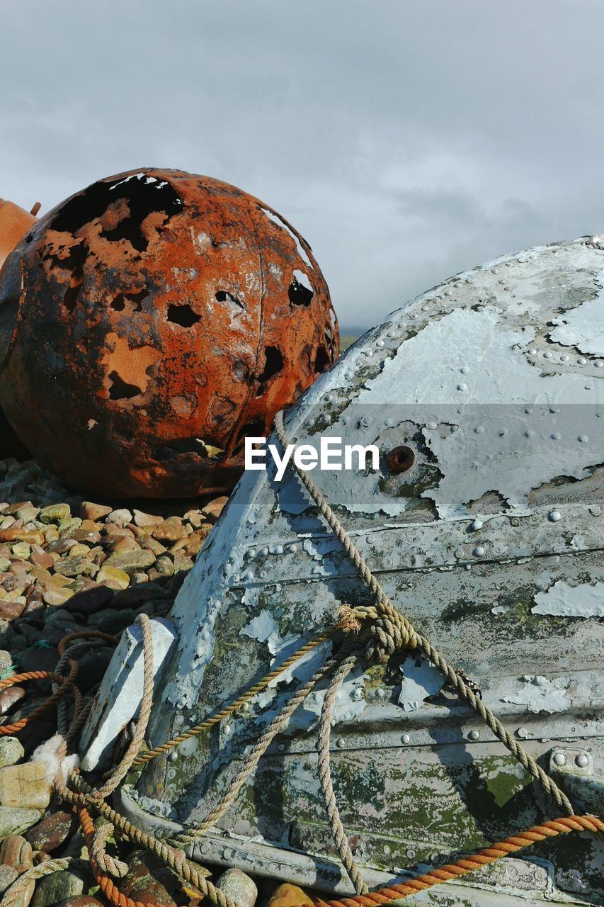 Close-up of abandoned boat