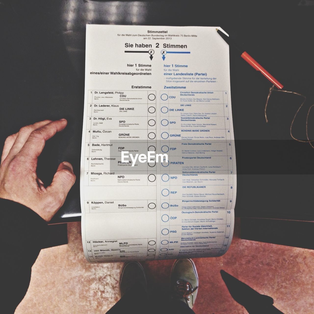 Close-up of voting ballot paper