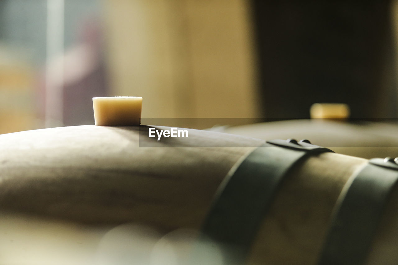 Cellar with wooden barrels to store wine, beer, rum, whiskey