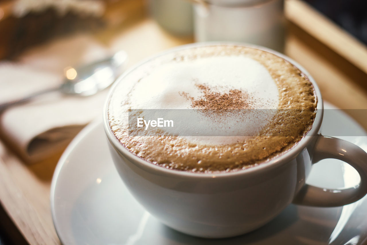 High angle view of coffee on table