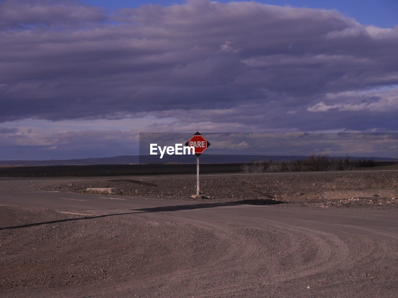 Road sign against sky, pampas argentina 