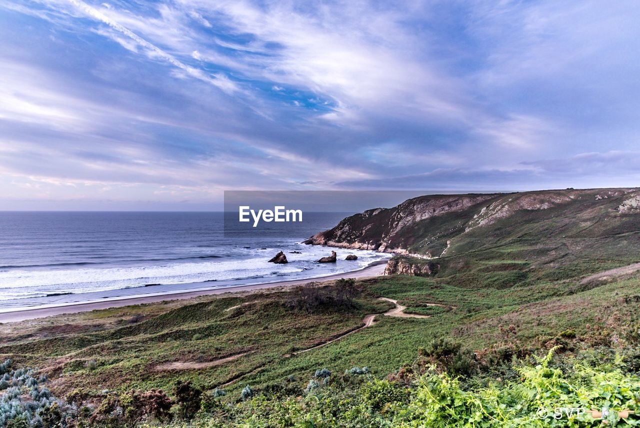 Scenic view of beach against sky