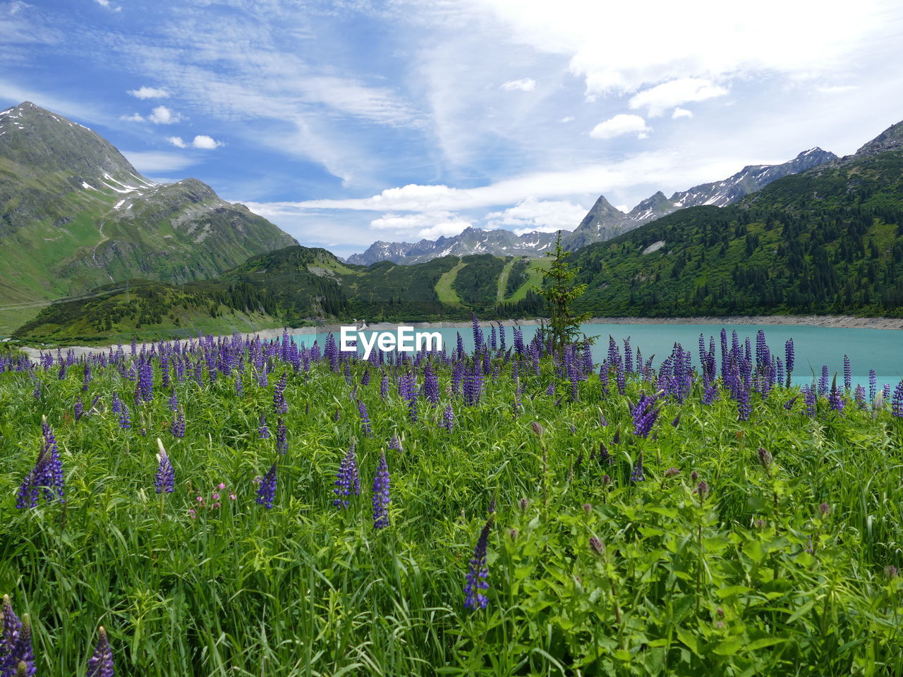 SCENIC VIEW OF LAKE BY MOUNTAIN AGAINST SKY