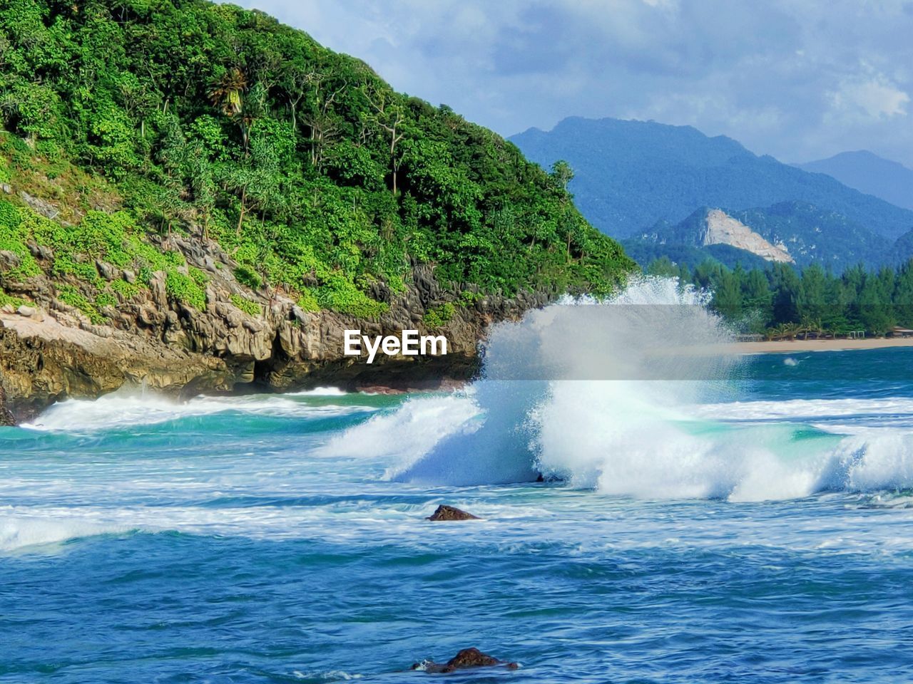 Scenic view of sea and mountains