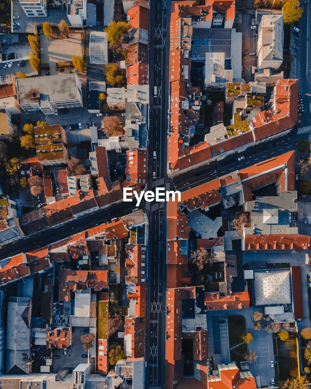 High angle view of buildings in city