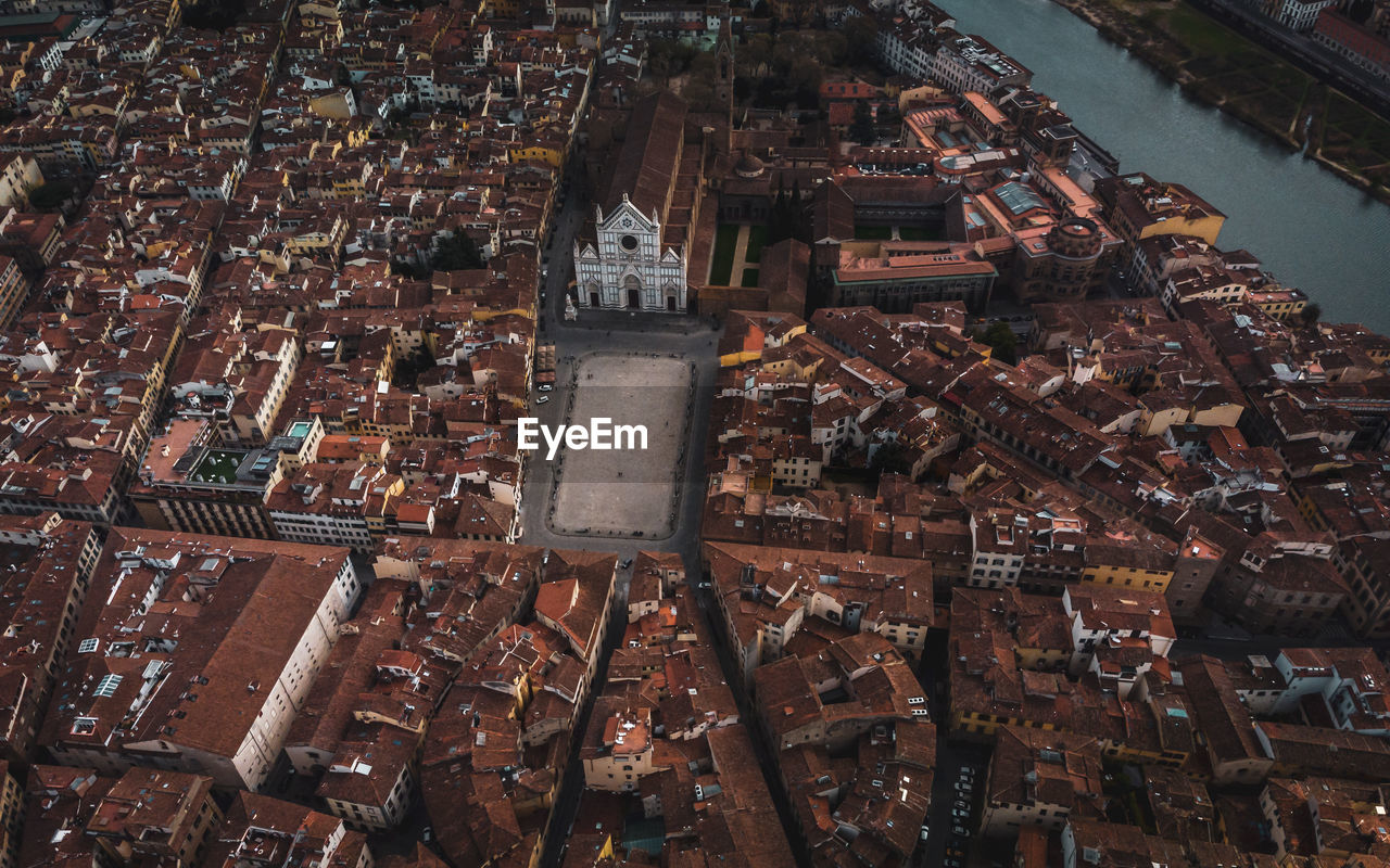 High angle view of buildings in city