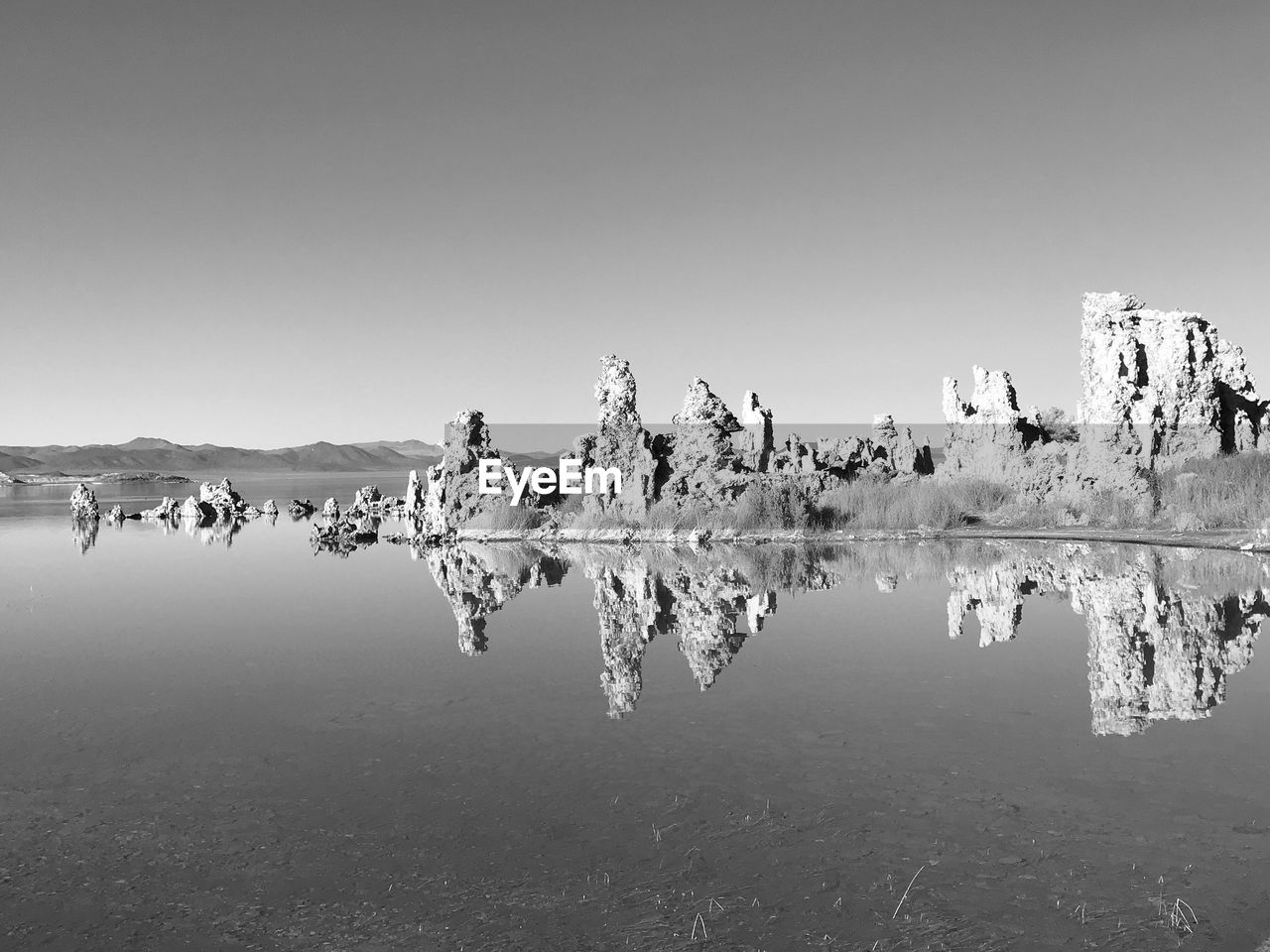 Scenic view of lake against clear sky