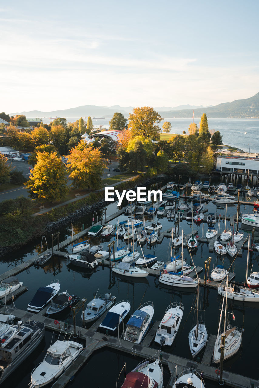 high angle view of boats in sea