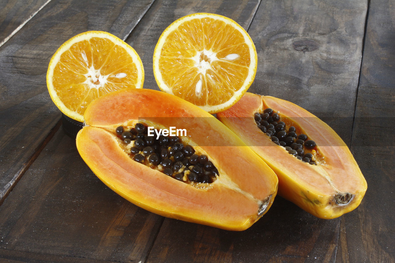 High angle view of oranges on table