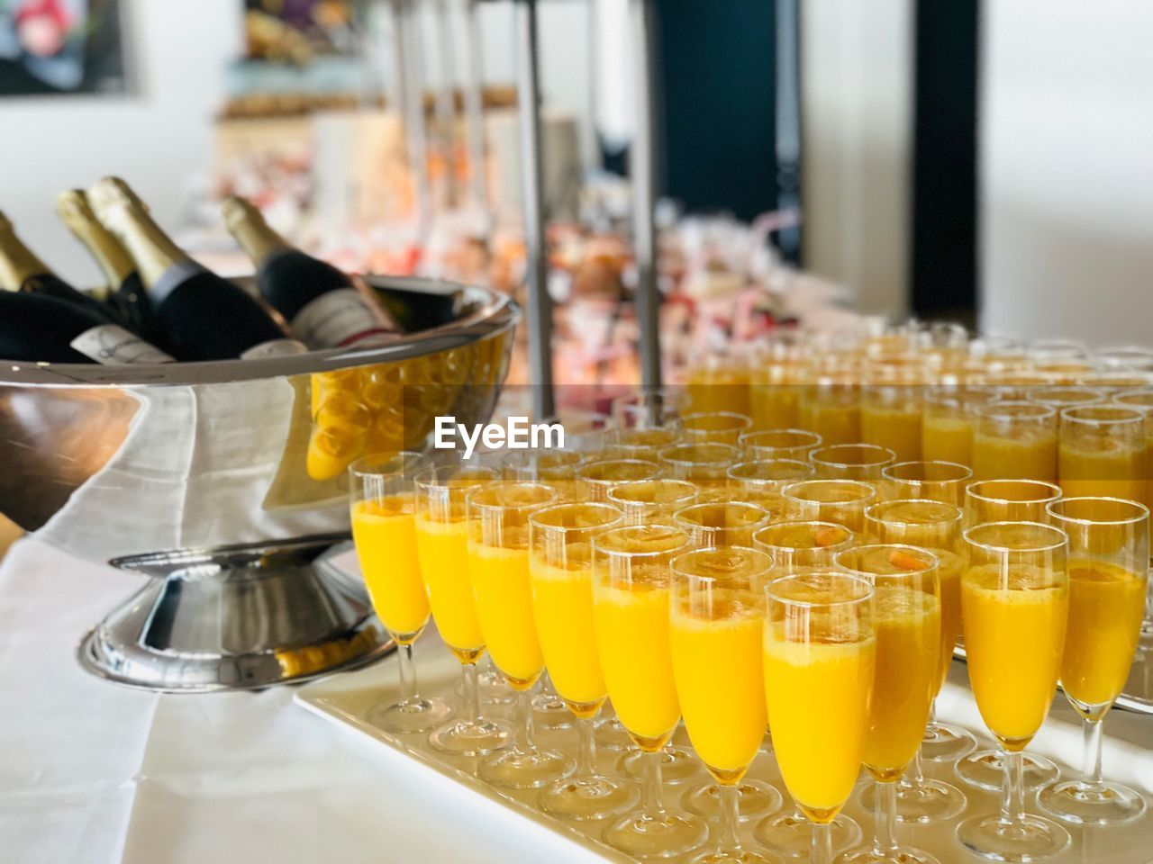 Close-up of drink in glasses on table