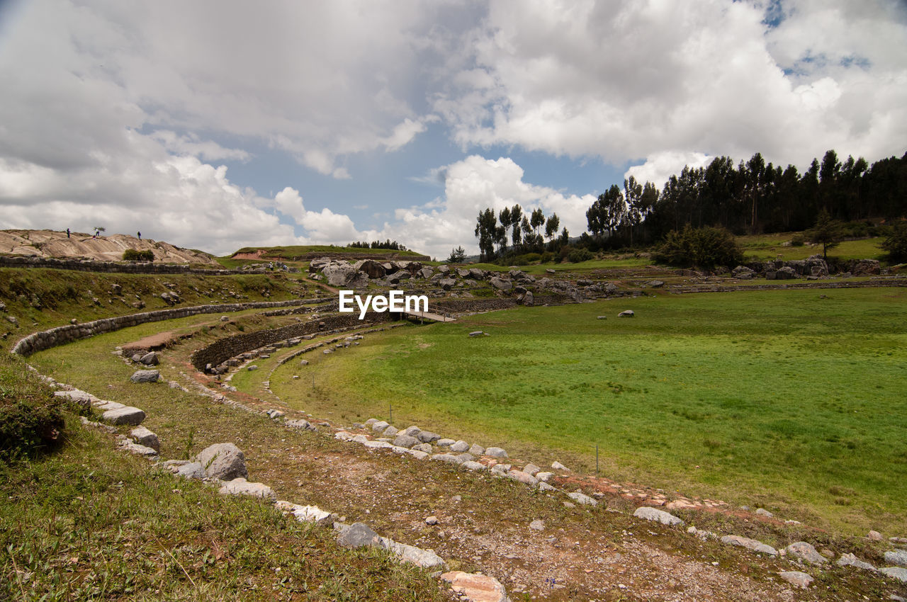 Scenic view of field against cloudy sky