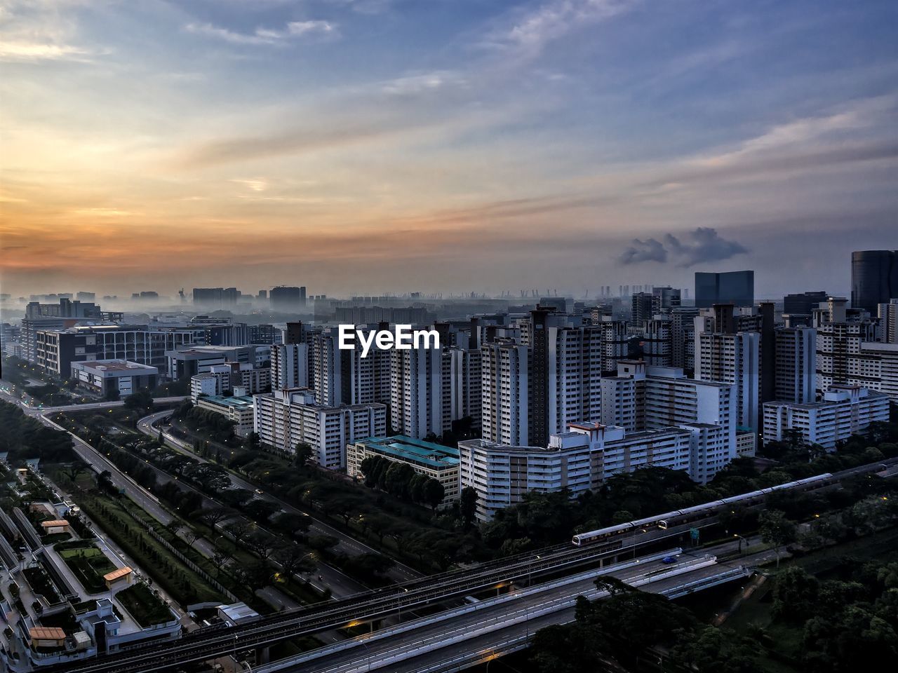 High angle view of city at night