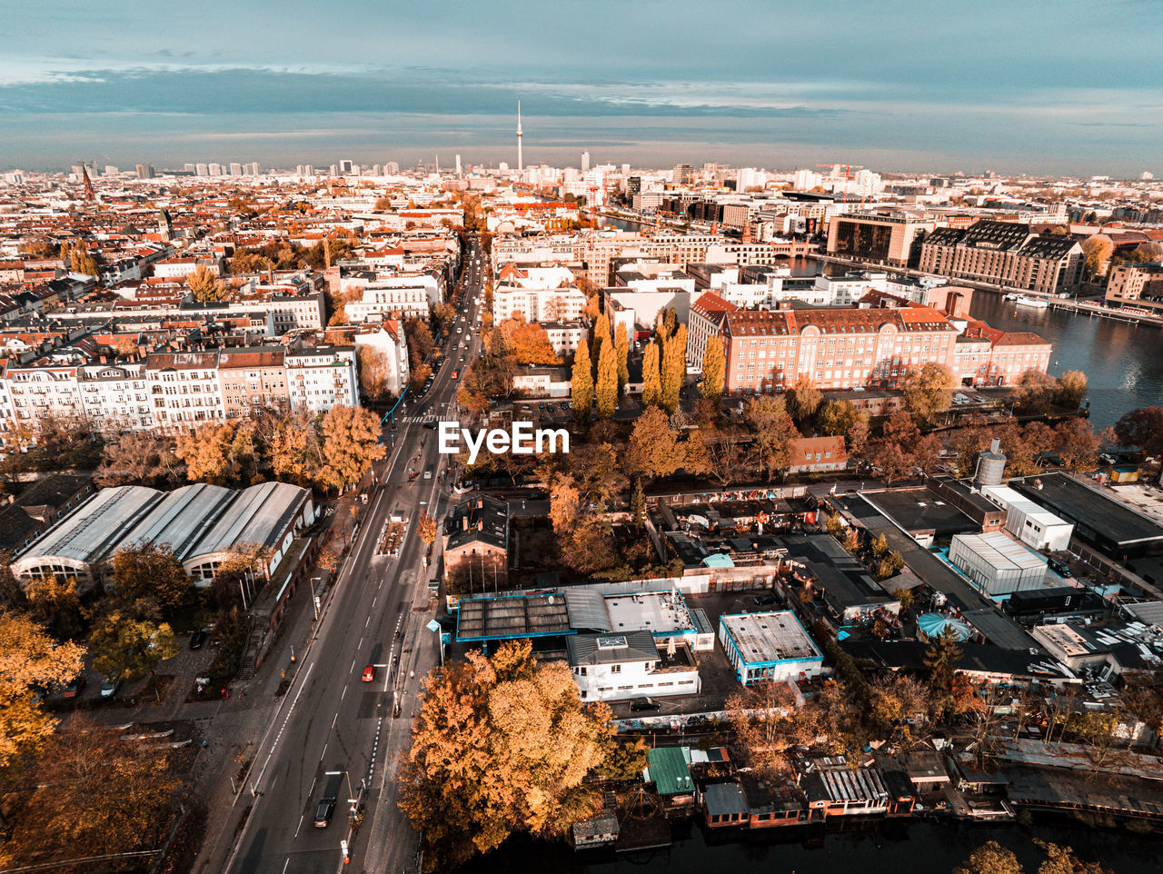 Aerial view of city against sky