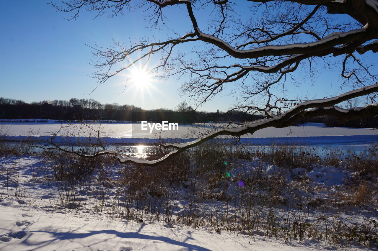 SCENIC VIEW OF FROZEN LAKE AGAINST SKY