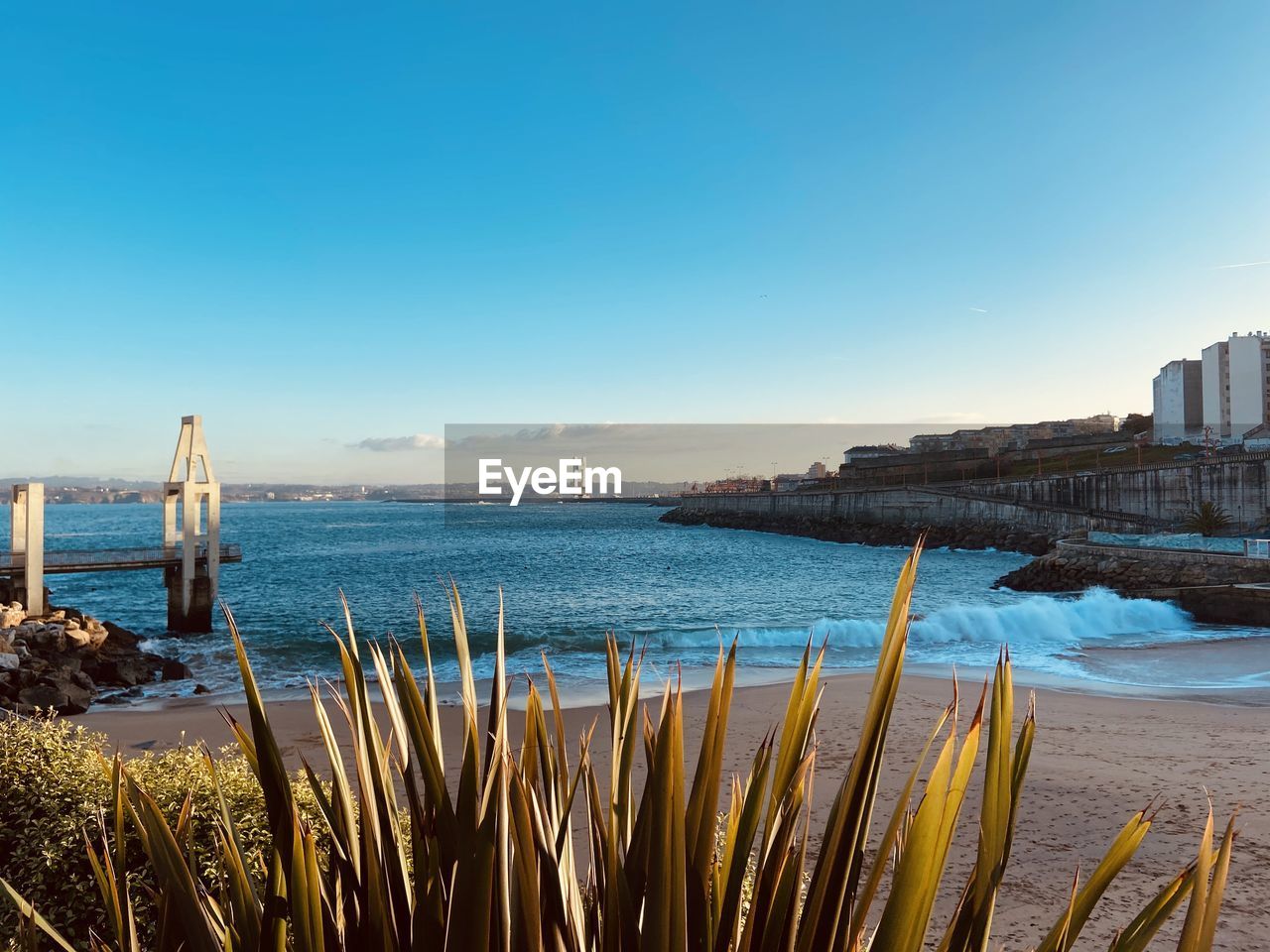 Scenic view of sea against clear sky