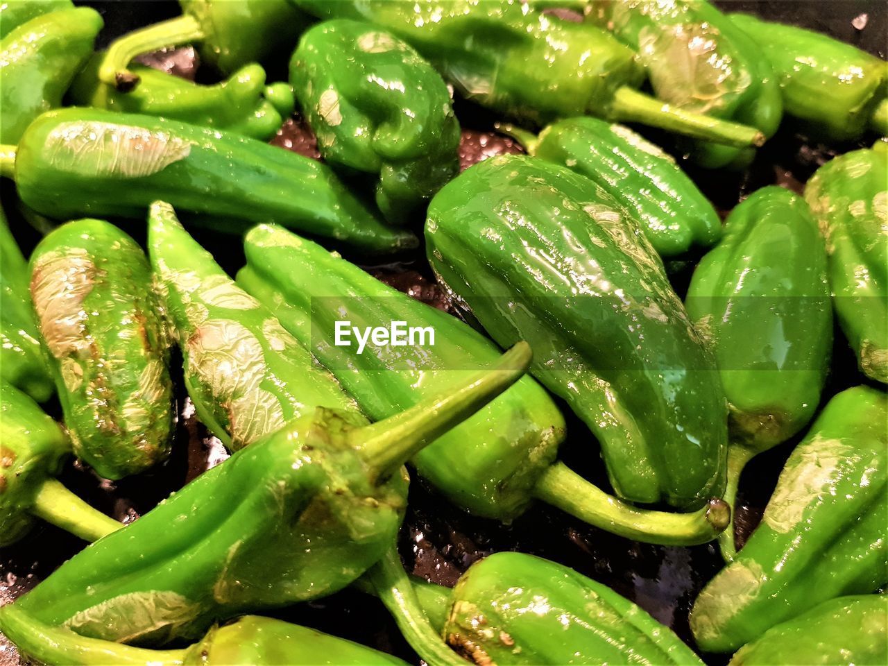 Full frame shot of green chili peppers