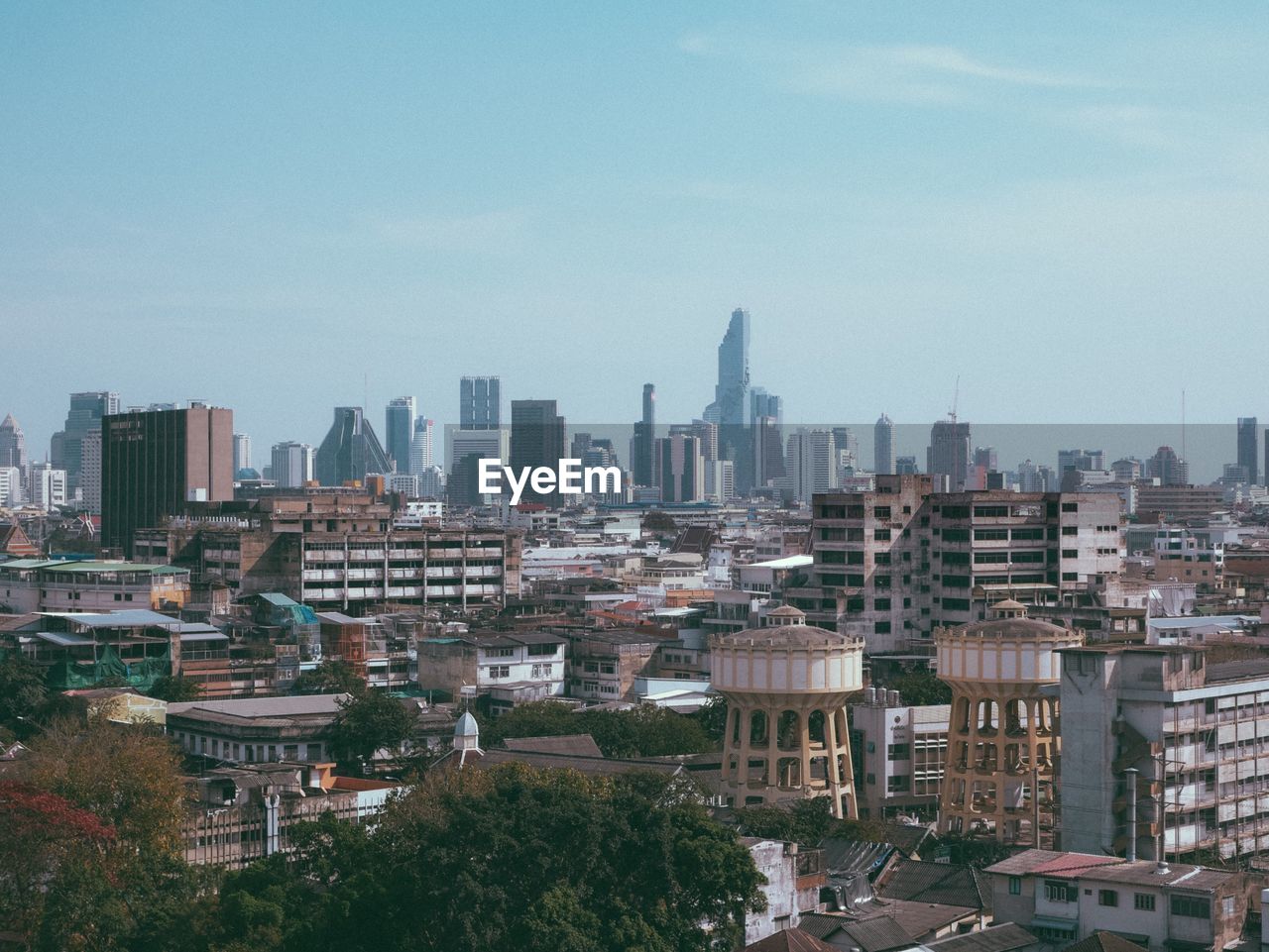 Cityscape against clear sky