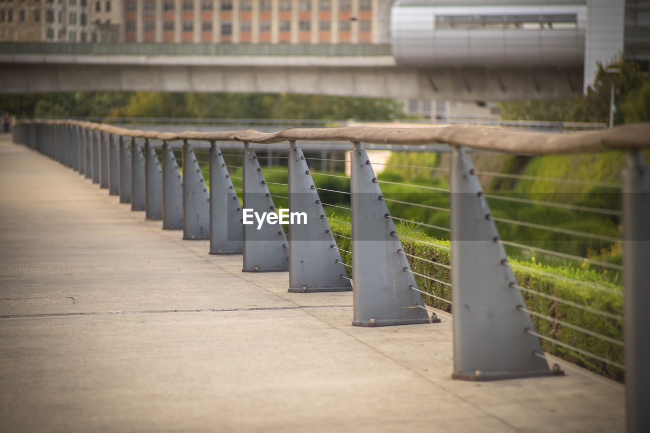 Railing on footpath in city