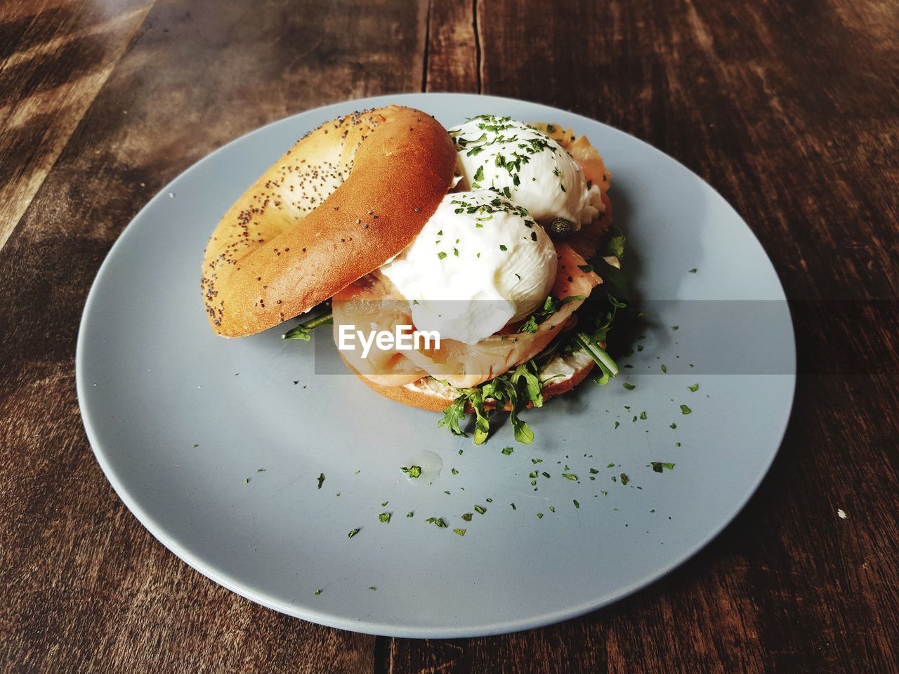 High angle view of breakfast served on table