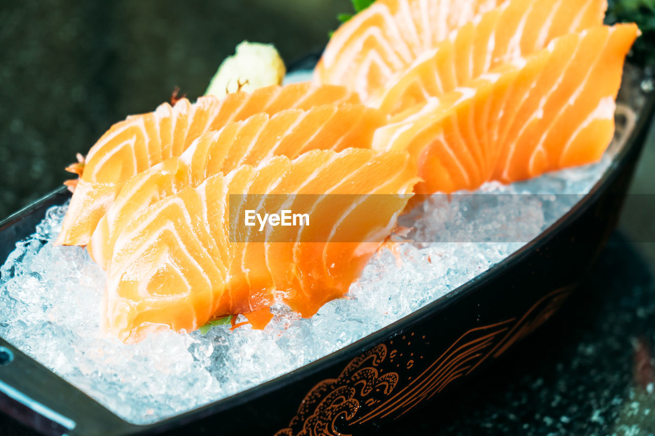 Close-up of sashimi on table