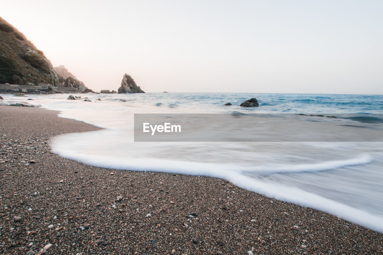 VIEW OF BEACH AGAINST CLEAR SKY