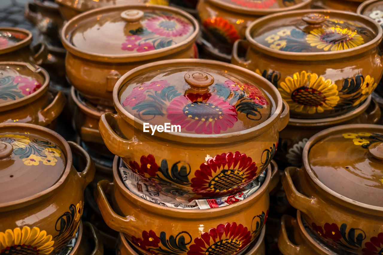 Traditional romanian handmade ceramics market at the potters fair from sibiu, romania