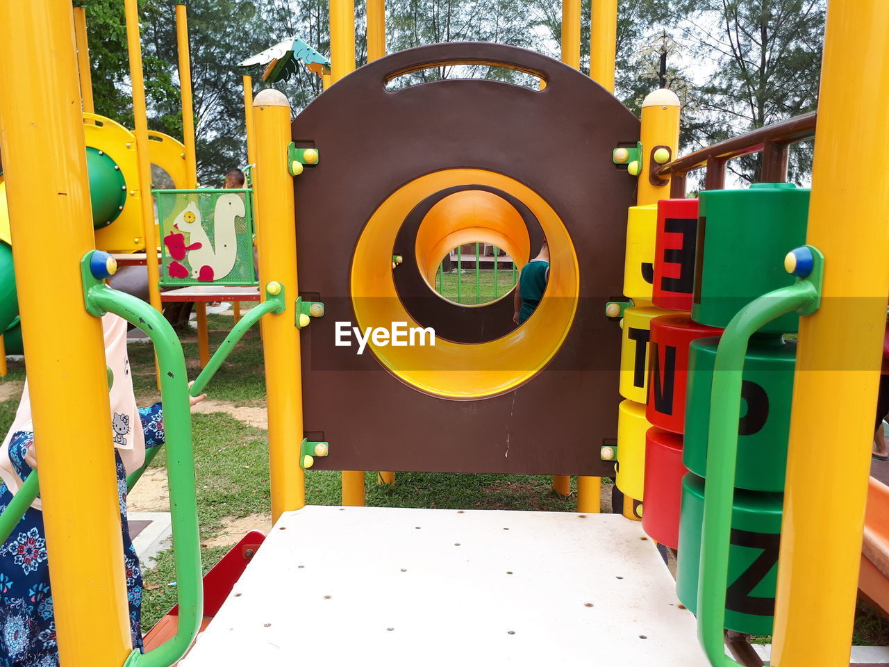 Close-up of outdoor play equipment at playground in park