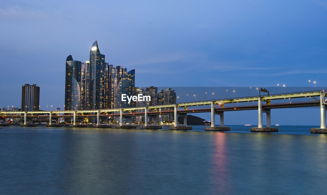 Panorama view of busan gwangandaegyo bridge  at haeundae beach in busan korea.