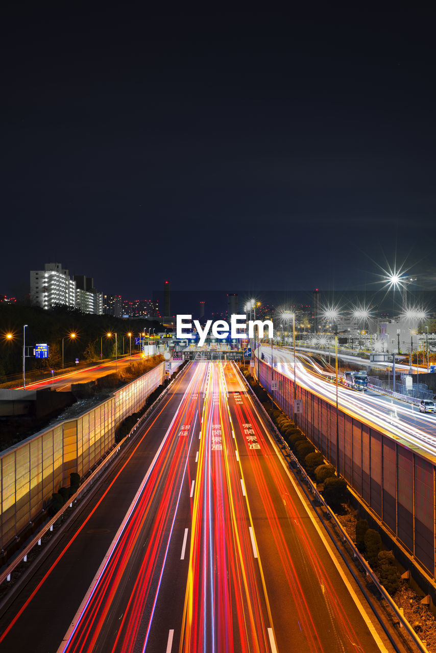 Light trails on road at night