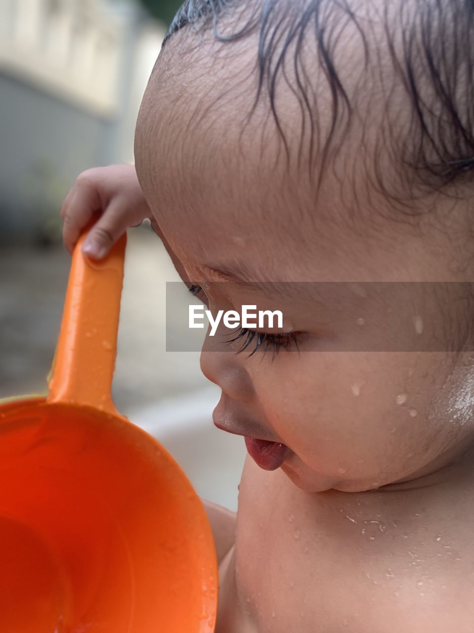 Close-up portrait of boy, baby boy take a bath