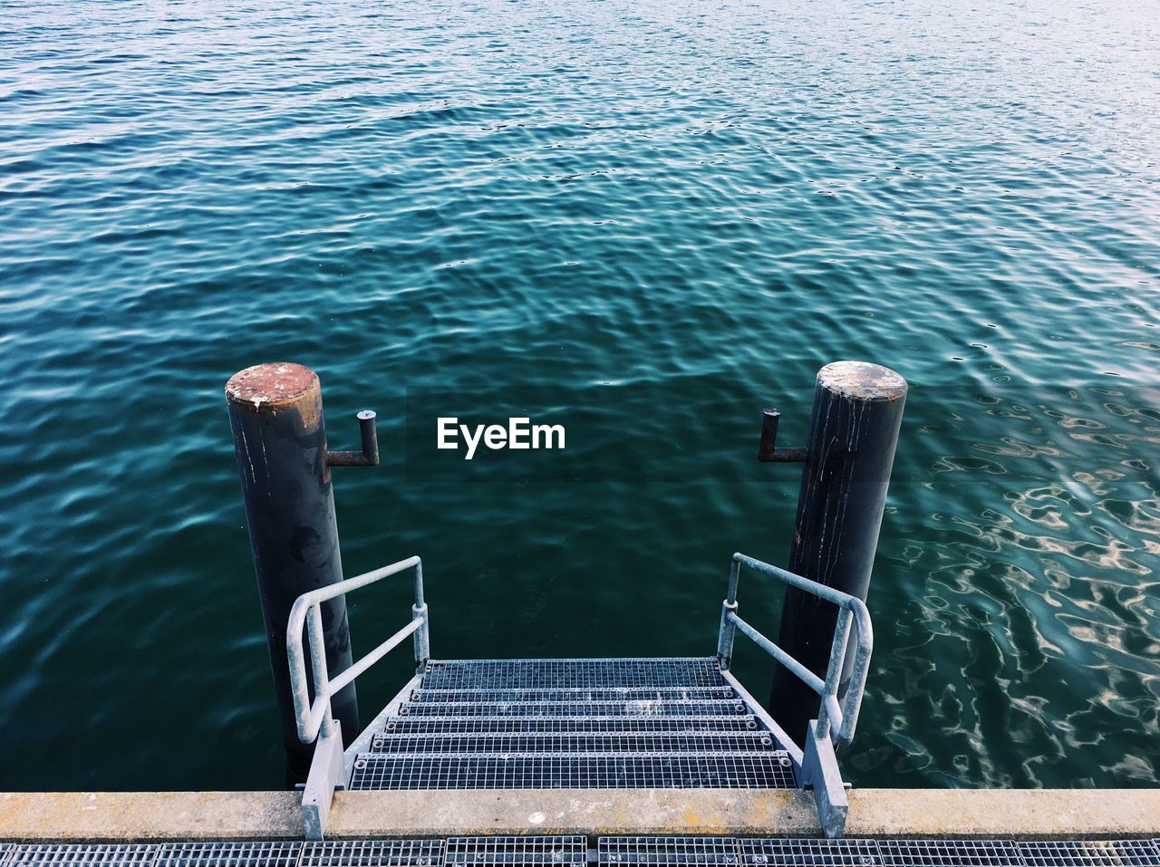 High angle view of steps in sea