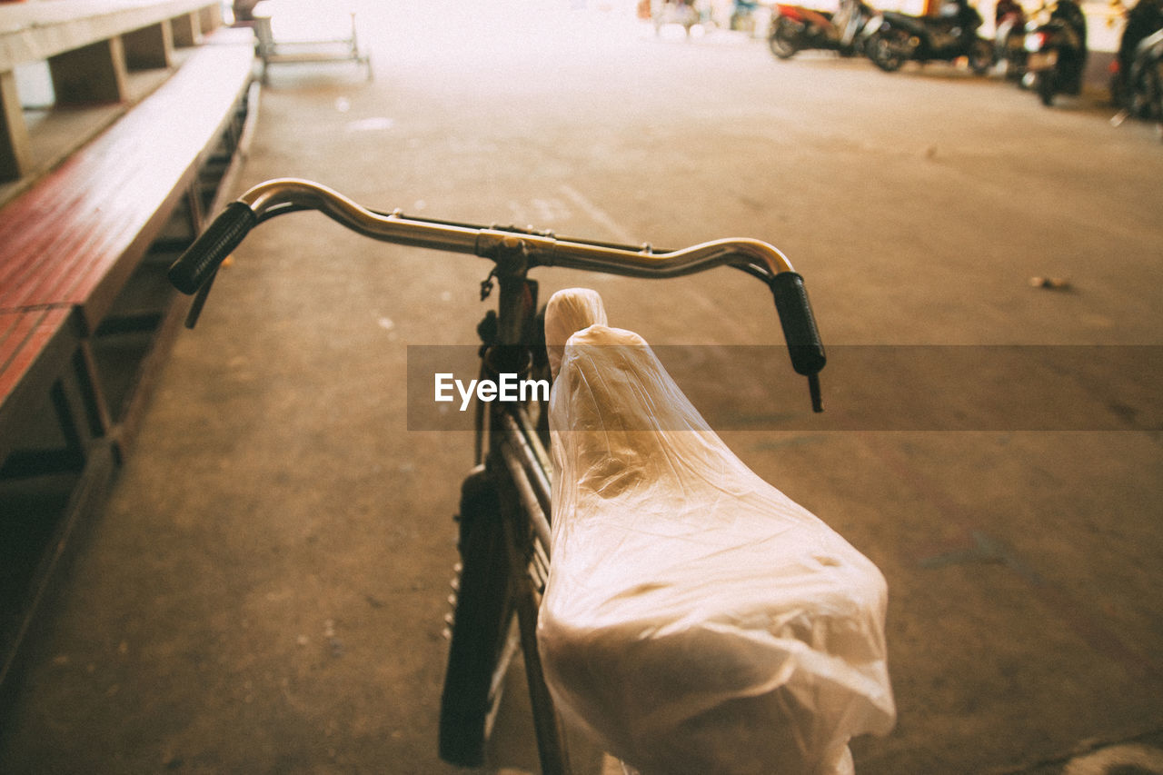 High angle view of bicycle on street