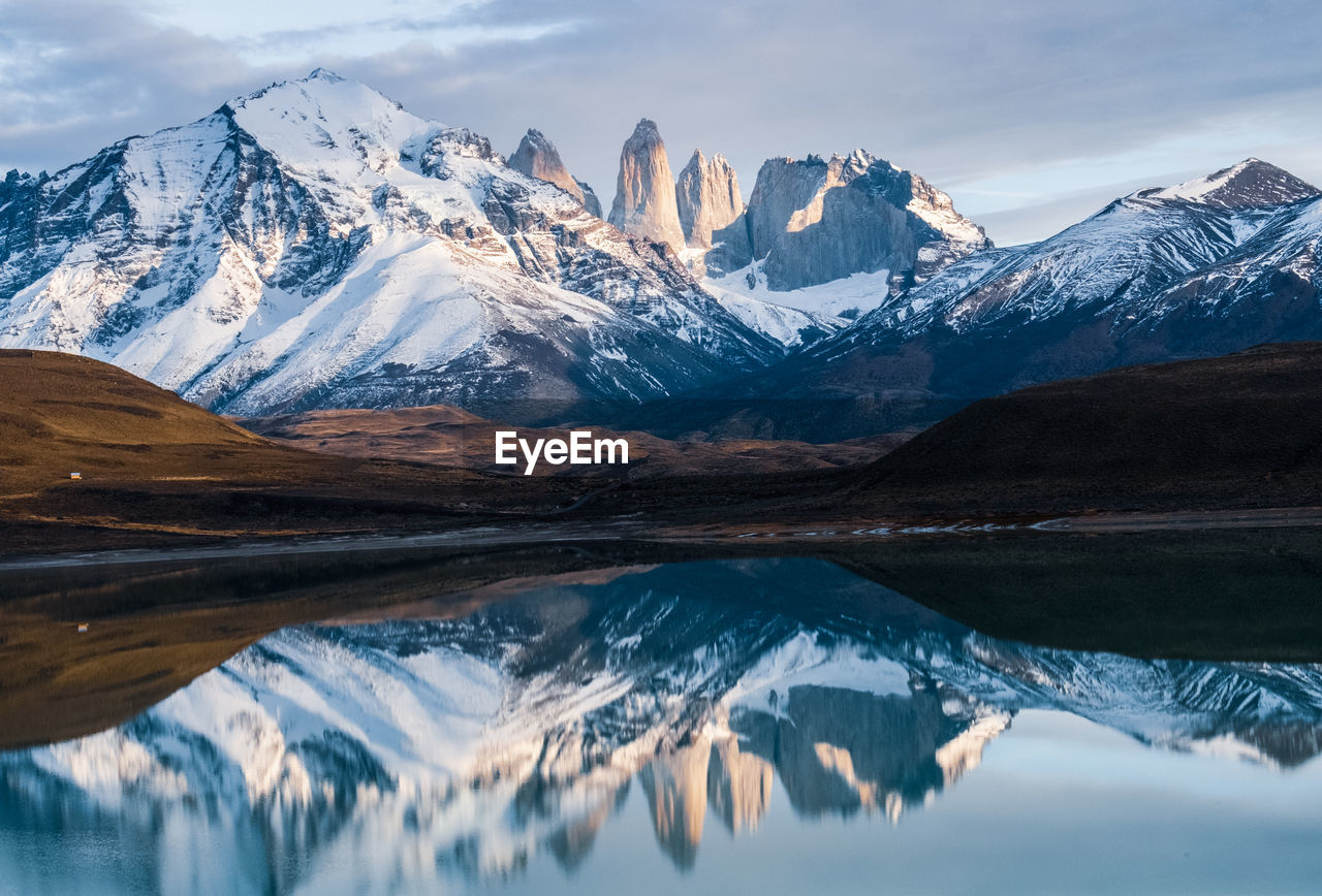 Scenic view of snowcapped mountains against sky