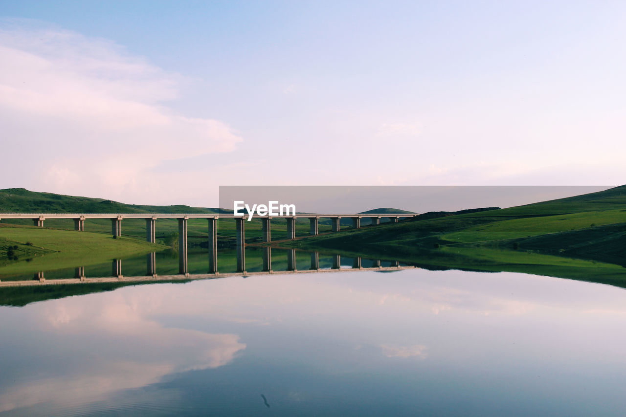 Scenic view of lake against sky during sunset