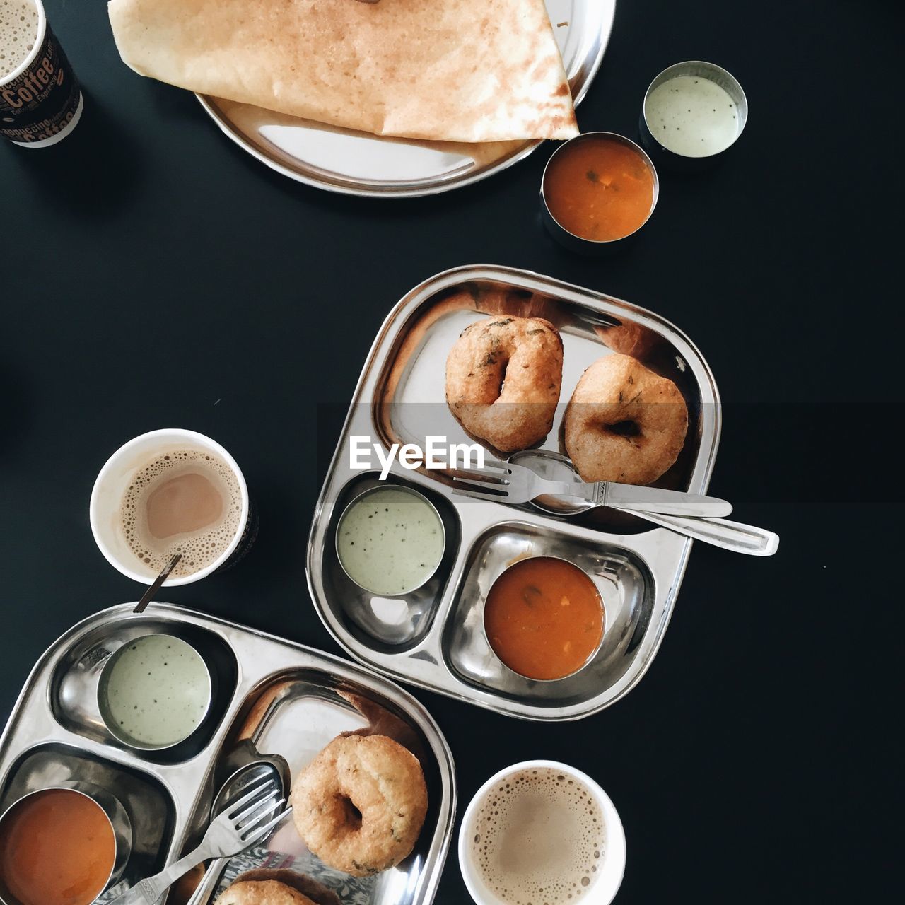 High angle view of breakfast on table
