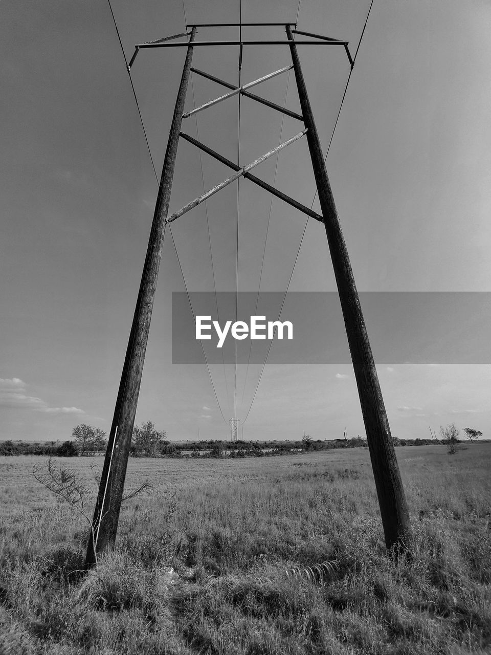 WIND TURBINES ON FIELD AGAINST SKY