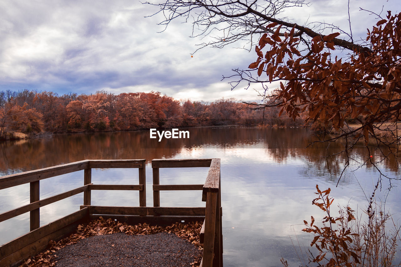 Scenic view of lake against sky during autumn