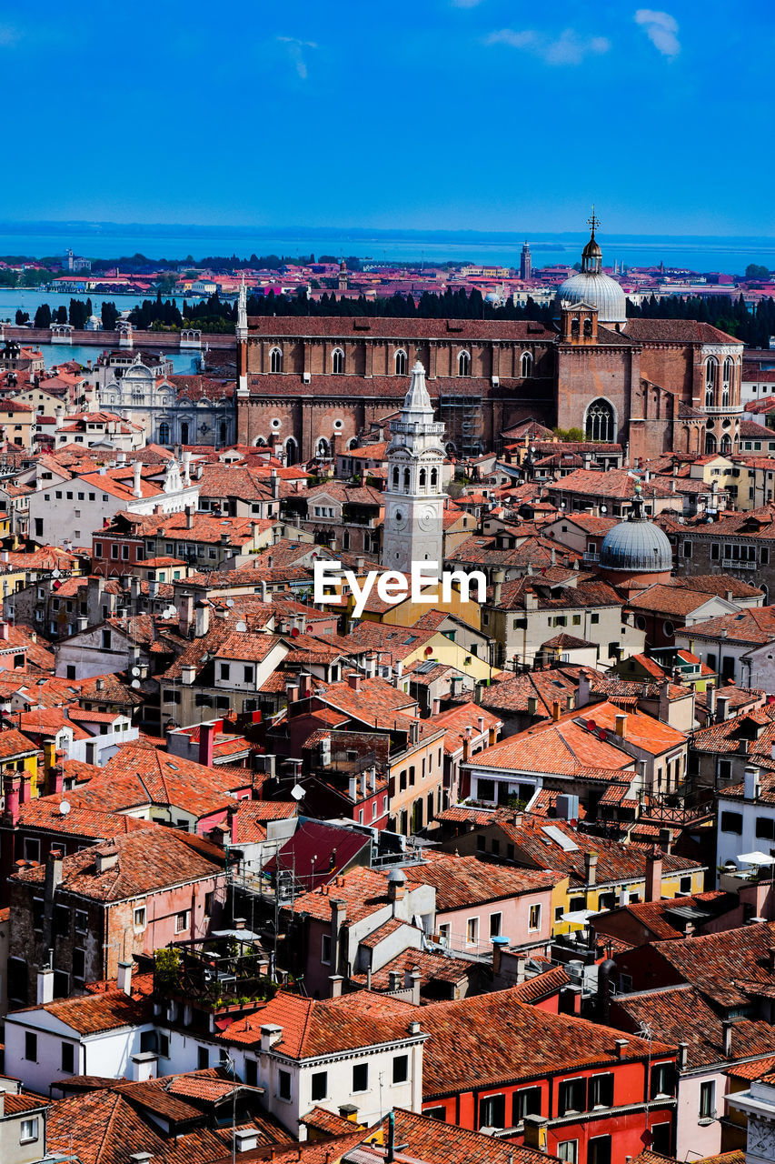 High angle view of buildings in city