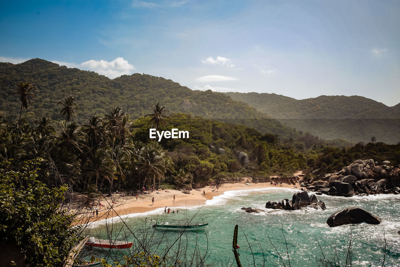 Scenic view of mountains against sky tayrona park in colombia caribbean sea 