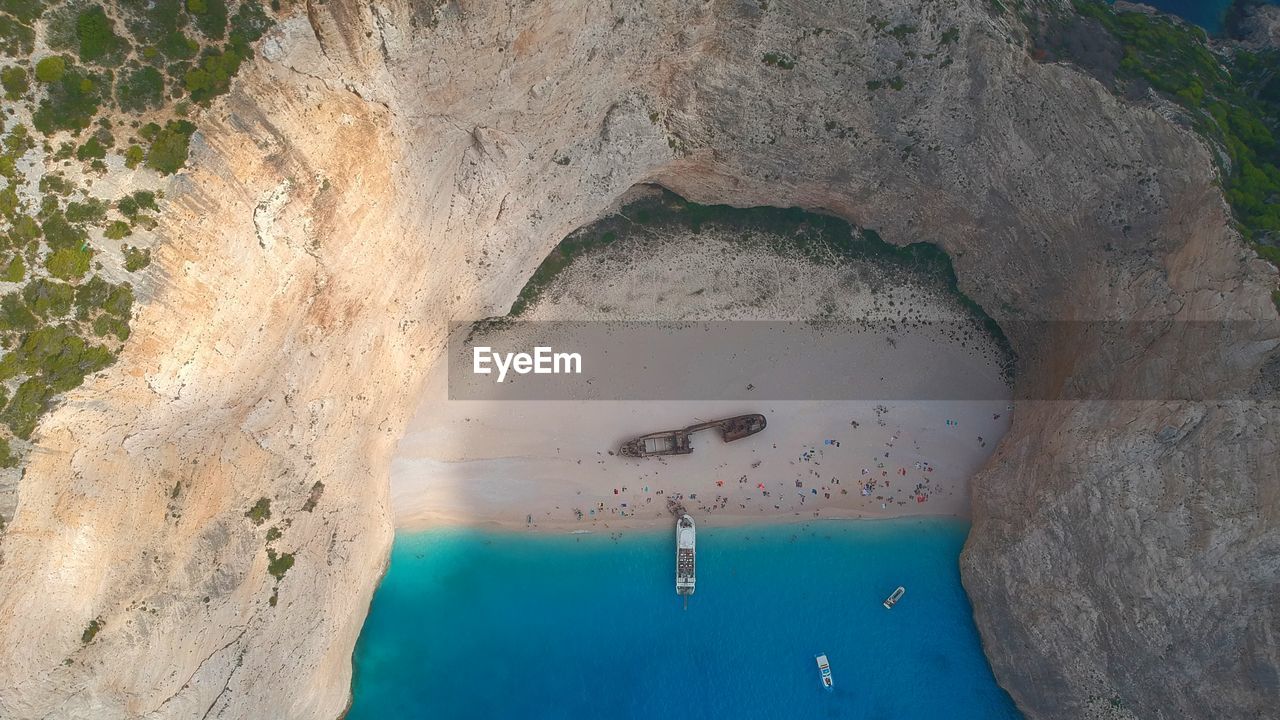 Drone view of boats sailing on sea at beach