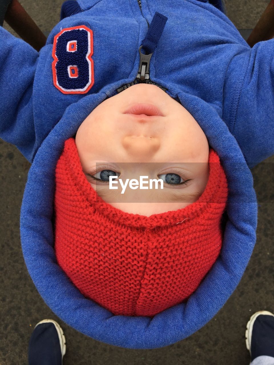 High angle portrait of toddler with gray eyes