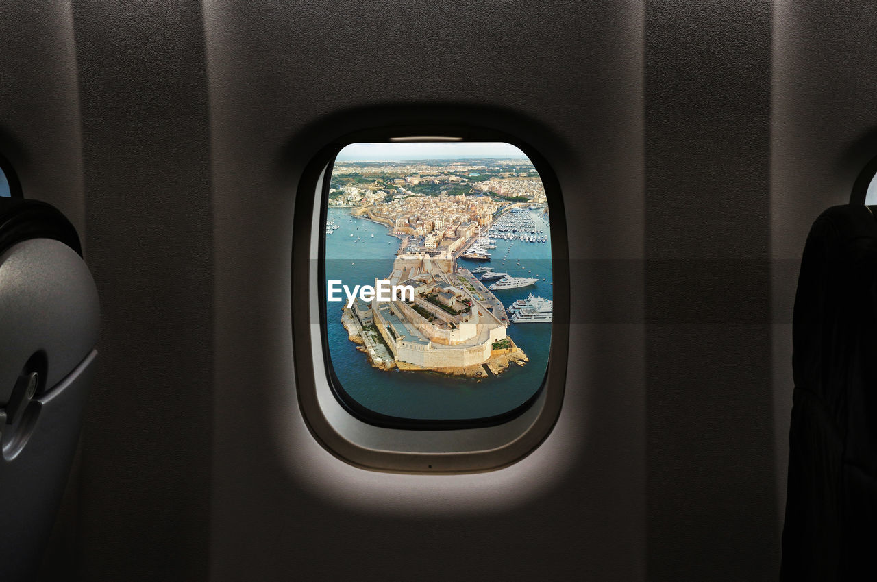 View of airplane through window