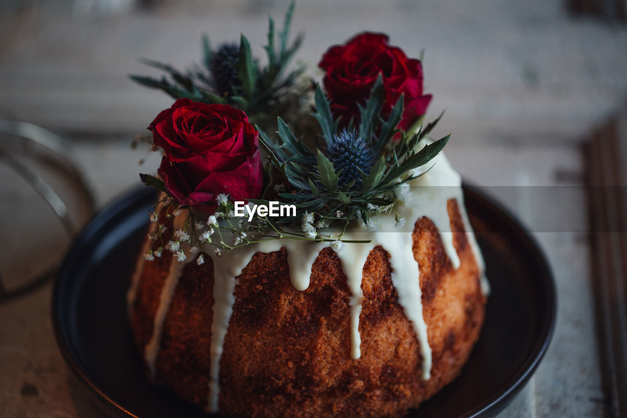 High angle view of cake on table