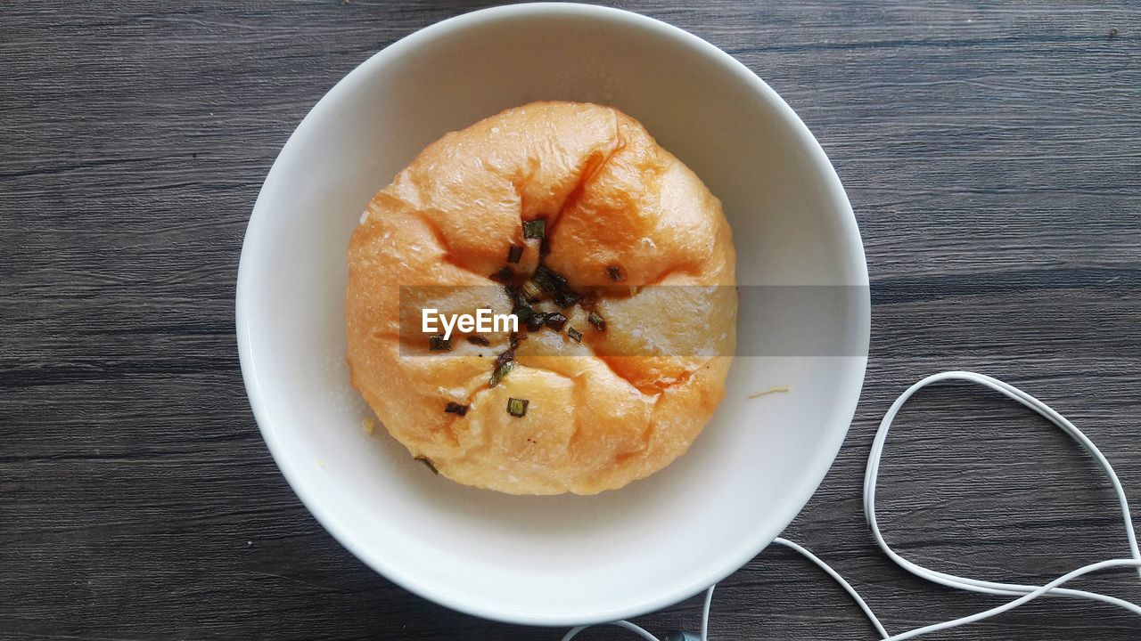 High angle view of dessert served on table