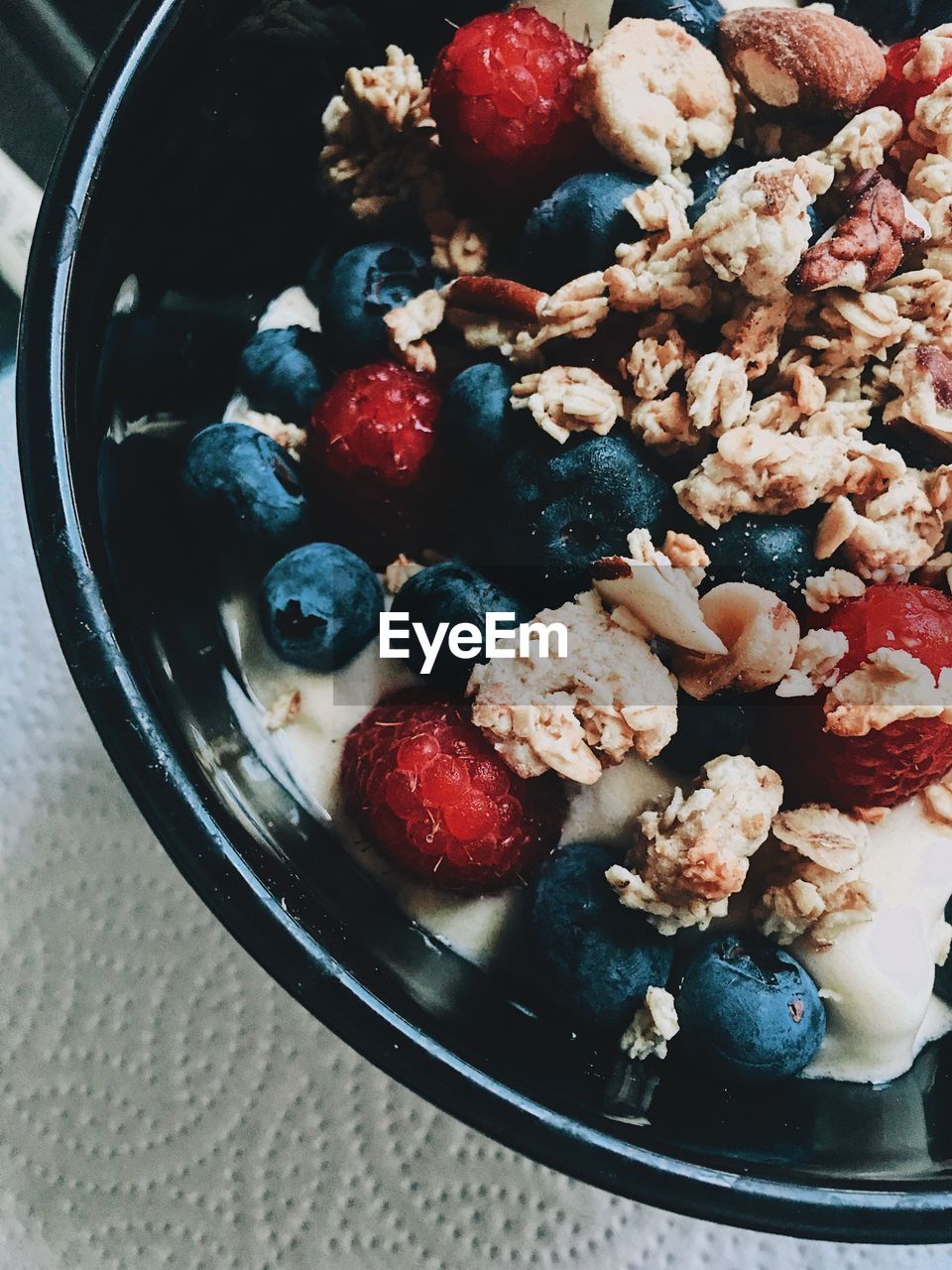 High angle view of food in bowl on table