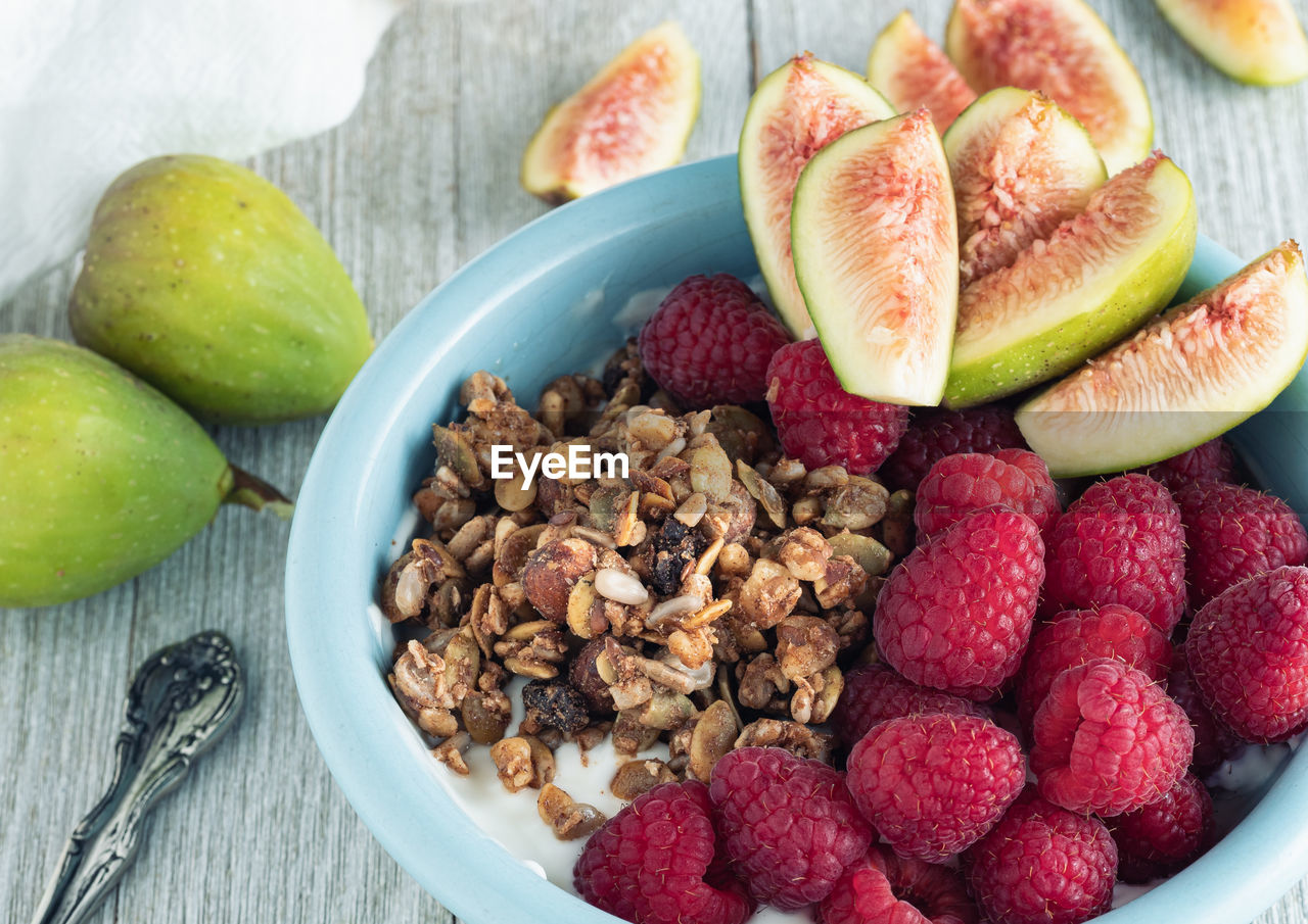 CLOSE-UP OF FRUITS IN BOWL WITH FOOD