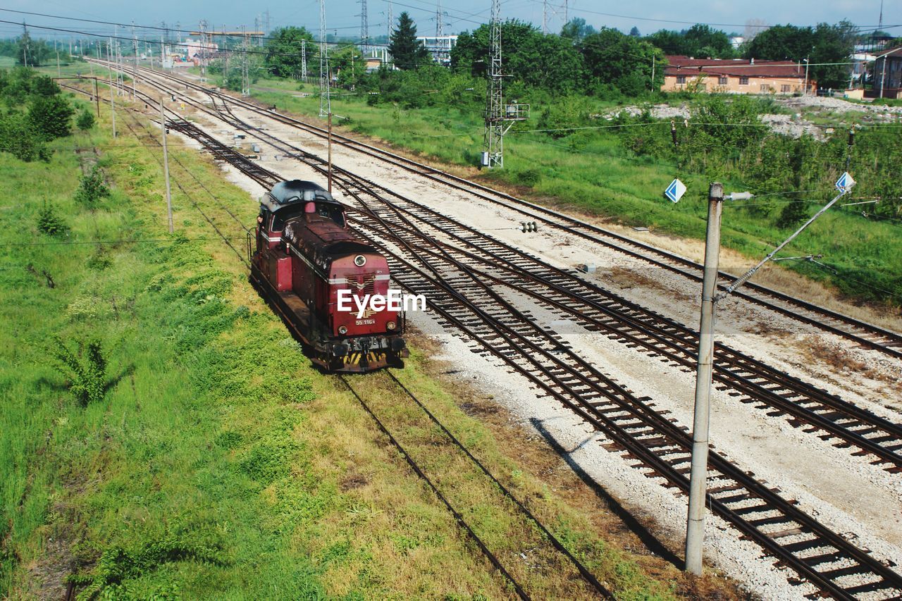 Railway tracks along landscape