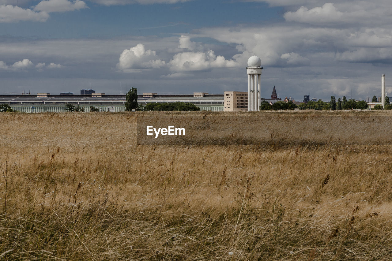 Radar tower at berlin tempelhof airport against sky