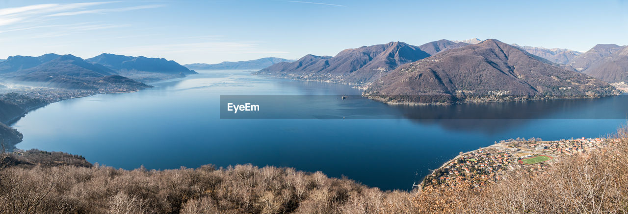 Wide angle aerial view of the lake maggiore