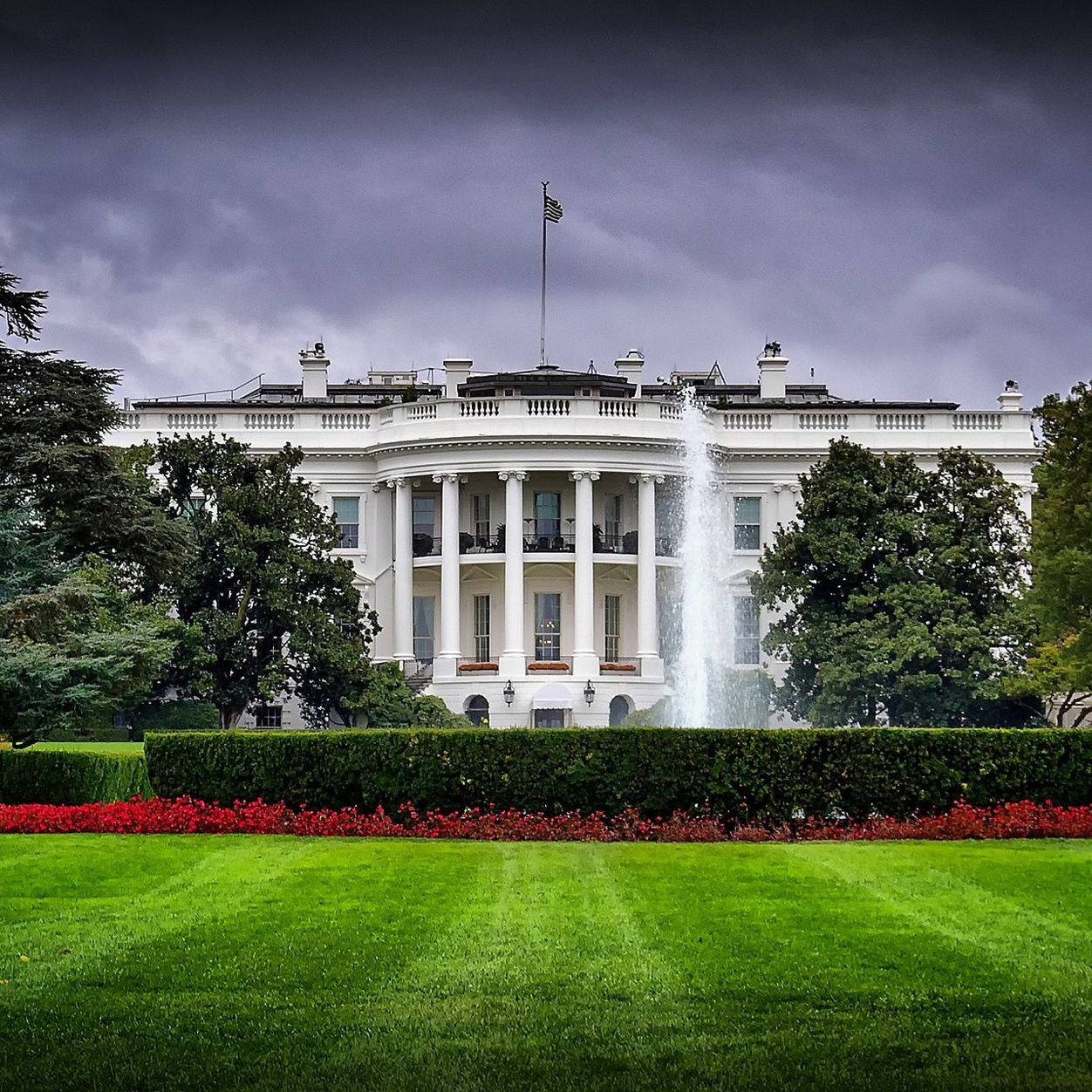 White house against cloudy sky